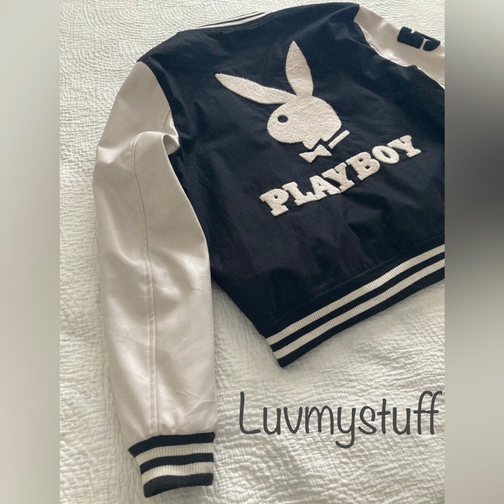 Cute Playboy Black & White Varsity Bomber Jacket
